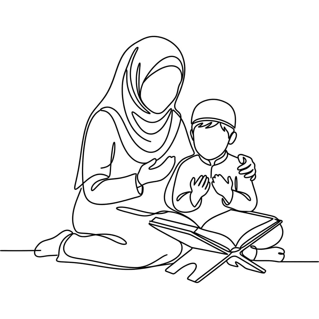 A parent and child study together at home.